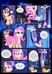 Size: 3259x4607 | Tagged: safe, artist:estories, imported from derpibooru, discord, fluttershy, oc, oc:alice goldenfeather, draconequus, pegasus, pony, comic:nevermore, alice is not amused, comic, fluttershy is not amused, open mouth, pegasus oc, raised eyebrow, speech bubble, unamused