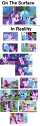 Size: 1088x3384 | Tagged: safe, artist:thegreatguy2000, edit, edited screencap, imported from derpibooru, screencap, phyllis, starlight glimmer, sunburst, trixie, pony, unicorn, a horse shoe-in, all bottled up, no second prances, road to friendship, anger magic, clothes, female, floppy ears, magic, mare, messy mane, phyllis no!, robe, school of friendship, teary eyes, trixie's puppeteering, twilight's castle