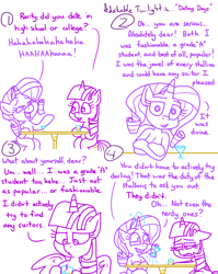 Size: 4779x6013 | Tagged: safe, artist:adorkabletwilightandfriends, imported from derpibooru, rarity, twilight sparkle, alicorn, pony, unicorn, comic:adorkable twilight and friends, adorkable, adorkable twilight, cafe, comic, conversation, cup, cute, dating, dork, drink, friendship, glowing, glowing horn, happy, horn, ice cube, laughing, magic, nerd pony, restaurant, sitting, slice of life, table, telekinesis, twilight sparkle (alicorn)