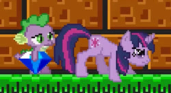 Size: 471x259 | Tagged: safe, imported from derpibooru, spike, twilight sparkle, dragon, pony, unicorn, chaos emerald, pixel art, sonic the hedgehog (series), sprite, unicorn twilight