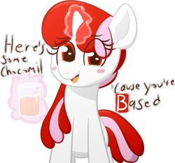 Size: 2048x1912 | Tagged: safe, artist:xppp1n, imported from ponybooru, oc, oc:righty tighty, chocolate, chocolate milk, female, levitation, magic, mare, milk, simple background, solo, telekinesis, text, transparent background