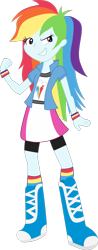 Size: 1024x2603 | Tagged: safe, imported from derpibooru, rainbow dash, equestria girls, boots, clothes, high heel boots, jacket, shirt, shoes, simple background, skirt, socks, solo, transparent background