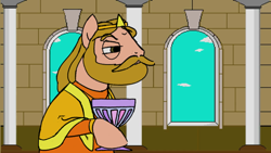 Size: 640x360 | Tagged: safe, artist:thunderpibb, imported from derpibooru, earth pony, pony, beard, chalice, clothes, crown, facial hair, jewelry, king harkinian, male, ponified, regalia, robe, solo, squint, stallion, the legend of zelda, zelda cdi