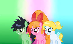 Size: 1280x767 | Tagged: safe, artist:amicasecret-yt, imported from derpibooru, pony, blossom (powerpuff girls), bubbles (powerpuff girls), buttercup (powerpuff girls), deviantart watermark, female, filly, foal, obtrusive watermark, ponified, the powerpuff girls, watermark