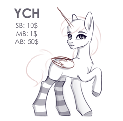 Size: 1032x1011 | Tagged: safe, artist:tanatos, imported from derpibooru, alicorn, pony, clothes, commission, simple background, socks, solo, striped socks, white background, ych sketch, your character here