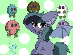 Size: 800x600 | Tagged: safe, artist:tufffluff1, imported from derpibooru, oc, oc only, oc:scrimmy, bat pony, pony, bat pony oc, bat wings, green background, heterochromia, male, simple background, solo, stallion, wings