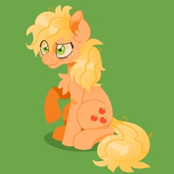 Size: 2048x2048 | Tagged: safe, artist:pastacrylic, imported from derpibooru, applejack, earth pony, pony, green background, messy hair, messy mane, messy tail, simple background, solo, tail