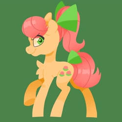 Size: 4000x4000 | Tagged: safe, artist:pastacrylic, imported from derpibooru, earth pony, pony, bow, g5, green background, hair bow, posey bloom, simple background, solo, tail, tail bow