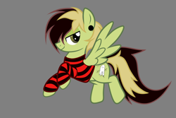 Size: 4134x2756 | Tagged: safe, artist:mxmx fw, imported from derpibooru, pegasus, pony, clothes, emo, frank iero, green eyes, my chemical romance, piercing, ponified, simple background, solo, three cheers for sweet revenge, two toned mane