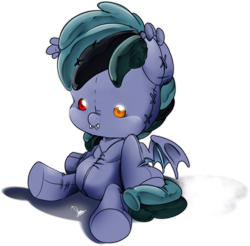 Size: 2139x2102 | Tagged: safe, artist:dormin-dim, imported from derpibooru, oc, oc only, oc:scrimmy, bat pony, pony, bat pony oc, bat wings, commission, heterochromia, male, plushie, simple background, solo, stallion, transparent background, wings, ych result