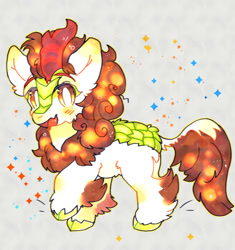 Size: 1280x1362 | Tagged: safe, artist:bug-roux, imported from derpibooru, autumn blaze, kirin, cloven hooves, female, mare, open mouth, open smile, simple background, smiling, solo