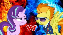 Size: 1280x720 | Tagged: safe, imported from derpibooru, spitfire, starlight glimmer, angry, duel, spitfire is not amused, starlight glimmer is not amused, unamused, vs