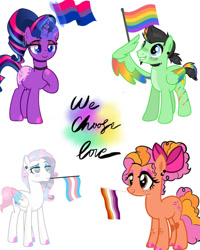 Size: 800x1000 | Tagged: safe, artist:poninator, imported from derpibooru, oc, oc only, bisexual pride flag, bow, female, hair bow, lesbian pride flag, male, pride, pride flag, pride month, pride ponies, transgender pride flag