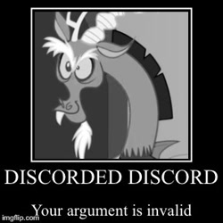 Size: 302x302 | Tagged: safe, artist:starburstrainbows, imported from derpibooru, discord, draconequus, black and white, grayscale, imgflip, male, meme, monochrome, motivational poster, smiling, text