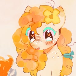 Size: 997x991 | Tagged: safe, artist:bug-roux, imported from derpibooru, pear butter, earth pony, pony, colored eyelashes, female, flower, flower in hair, heart, heart eyes, mare, solo, wingding eyes