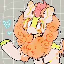 Size: 1024x1024 | Tagged: safe, artist:bug-roux, imported from derpibooru, autumn blaze, kirin, awwtumn blaze, blushing, cute, female, heart, horn, looking at you, mare, raised hoof, smiling, smiling at you, solo