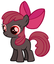 Size: 274x325 | Tagged: safe, artist:moongazeponies, artist:pika-robo, imported from derpibooru, apple bloom, earth pony, pony, undead, zombie, zombie pony, story of the blanks, blanked apple bloom, bow, female, filly, foal, hair bow, red eyes, simple background, smiling, transparent background