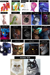 Size: 5000x7397 | Tagged: safe, artist:highrolleryt, imported from derpibooru, applejack, pinkie pie, princess luna, rainbow dash, tempest shadow, oc, oc only, oc:zorah, cat, cat pony, original species, pony, bust, frown