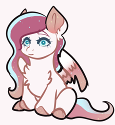 Size: 3000x3263 | Tagged: safe, artist:highrolleryt, imported from derpibooru, oc, oc only, pegasus, pony, chest fluff, colored hooves, ethereal mane, female, mare, pegasus oc, simple background, sitting, solo, starry mane, wide eyes, wings