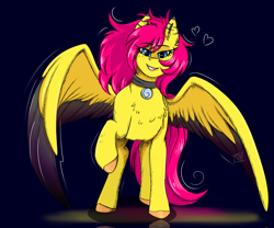 Size: 3000x2500 | Tagged: safe, artist:shamy-crist, imported from derpibooru, oc, oc only, pegasus, pony, body markings, colored wings, dark background, female, heart, jewelry, looking at you, mare, necklace, solo, two toned wings, unshorn fetlocks, wings