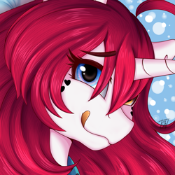 Size: 1785x1782 | Tagged: safe, artist:shamy-crist, imported from derpibooru, oc, oc only, oc:yuko, pony, unicorn, bust, female, freckles, heterochromia, looking at you, mare, portrait, solo, tongue out