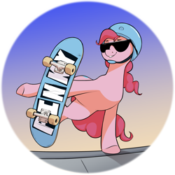 Size: 3023x3023 | Tagged: safe, artist:aquaticvibes, imported from derpibooru, pinkie pie, earth pony, pony, cute, diapinkes, female, helmet, mare, skateboard, solo, sunglasses