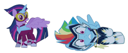 Size: 1280x533 | Tagged: safe, artist:benpictures1, imported from derpibooru, masked matter-horn, rainbow dash, twilight sparkle, zapp, alicorn, pegasus, pony, power ponies (episode), cute, dashabetes, duo, duo female, female, inkscape, lesbian, open mouth, power ponies, shipping, shocked, show accurate, simple background, teeth, transparent background, twiabetes, twidash, twilight sparkle (alicorn), vector