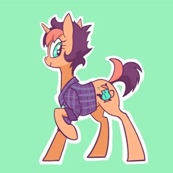 Size: 2048x2048 | Tagged: safe, artist:pfeffaroo, imported from derpibooru, oc, oc only, oc:kettle chip, pony, unicorn, clothes, flannel shirt, shirt, smiling, solo