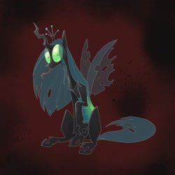 Size: 2048x2048 | Tagged: safe, artist:pfeffaroo, imported from derpibooru, queen chrysalis, changeling, changeling queen, crown, female, jewelry, looking at you, regalia, solo, tongue out