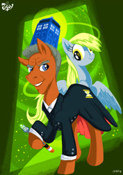 Size: 2480x3508 | Tagged: safe, artist:jowyb, imported from derpibooru, derpy hooves, earth pony, pegasus, pony, 2014, clothes, coat, doctor who, female, male, mare, old art, ponified, sonic screwdriver, stallion, twelfth doctor