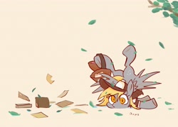 Size: 3062x2196 | Tagged: safe, artist:noupu, imported from derpibooru, derpy hooves, pegasus, pony, accident, colored pupils, crash, derp, derpy being derpy, face down ass up, female, hat, high res, hooves, leaves, letter, mailmare, mailmare hat, mailmare uniform, mare, simple background, solo, spread wings, tree, wings
