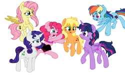 Size: 1092x654 | Tagged: safe, artist:sonadbroken, imported from derpibooru, applejack, fluttershy, pinkie pie, rainbow dash, rarity, twilight sparkle, alicorn, earth pony, pegasus, pony, unicorn, .mov, apple.mov, dress.mov, magic.mov, party.mov, shed.mov, swag.mov, blood, bra, clothes, eyeshadow, flying, horn, knife, lipstick, makeup, mane six, missing accessory, multicolored hair, pony.mov, rainbow hair, simple background, skirt, spread wings, twilight sparkle (alicorn), underwear, white background, wings