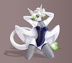 Size: 2812x2452 | Tagged: safe, artist:coffeez, imported from derpibooru, oc, oc only, anthro, pegasus, breasts, clothes, female, latex, latex suit, looking at you, solo, stockings, thigh highs