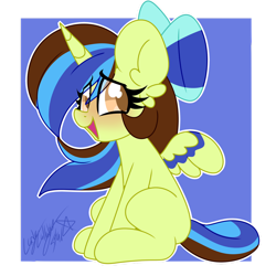 Size: 1280x1280 | Tagged: safe, artist:ladylullabystar, imported from derpibooru, oc, oc only, alicorn, pony, alicorn oc, bow, female, hair, hair bow, horn, mare, solo, wings