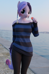 Size: 3840x5760 | Tagged: safe, artist:hunterz263, imported from derpibooru, oc, oc only, oc:yves, anthro, earth pony, plantigrade anthro, 3d, 5k, absurd resolution, anthro oc, blender, blushing, clothes, ear piercing, eyebrows, female, flower, looking at you, nexgen, not sfm, outdoors, piercing, smiling, solo, sweater