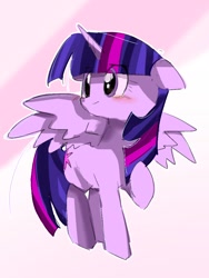 Size: 768x1024 | Tagged: safe, artist:pnpn_721, imported from derpibooru, twilight sparkle, alicorn, pony, eye clipping through hair, female, floppy ears, horn, mare, raised hoof, simple background, solo, twilight sparkle (alicorn), white background, wings