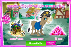 Size: 1042x692 | Tagged: safe, imported from derpibooru, cranky doodle donkey, donkey, advertisement, cart, costs real money, gameloft, gem, official, sale