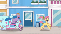 Size: 1920x1080 | Tagged: safe, imported from derpibooru, screencap, izzy moonbow, earth pony, pony, unicorn, spoiler:g5, spoiler:my little pony: tell your tale, spoiler:tyts01e13, animated, bow, butt, chase, cute, driving, dumpster diving, ear piercing, earring, face of mercy, female, g5, glomp, hair bow, helmet, izzybetes, jewelry, jumping, mare, my little pony: tell your tale, necklace, open mouth, piercing, plot, ponytail, posey bloom, posey can't catch a break, poseybuse, scooter, screaming, smiling, solo, sound, starry eyes, tail, tail bow, webm, wingding eyes