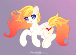 Size: 3296x2376 | Tagged: safe, artist:monstrum, imported from derpibooru, oc, oc only, pegasus, pony, cute, cutie mark, ear fluff, female, folded wings, full body, gradient background, gradient mane, gradient tail, high res, hooves, looking at you, mare, open mouth, open smile, pegasus oc, running, signature, sketch, smiling, solo, tail, wings