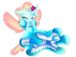 Size: 4000x3000 | Tagged: safe, artist:phoenixperegrine, imported from twibooru, ocellus, changedling, changeling, blushing, clothes, cute, diaocelles, digital art, dress, eyes closed, female, image, jewelry, patreon, patreon exclusive, patreon reward, png, simple background, smiling, solo, tiara, transparent background, underhoof