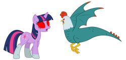 Size: 1024x493 | Tagged: safe, artist:sketchmcreations, imported from ponybooru, twilight sparkle, cockatrice, pony, unicorn, stare master, inkscape, petrification, red eyes, simple background, transparent background, unicorn twilight, vector