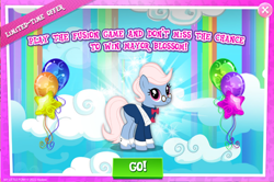 Size: 1040x692 | Tagged: safe, imported from derpibooru, mayor blossom, advertisement, balloon, balloon pop, female, gameloft, mare, official