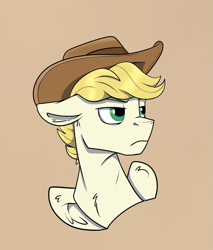 Size: 1253x1473 | Tagged: safe, artist:rutkotka, imported from derpibooru, oc, oc only, oc:exist, bust, commission, cowboy, cowboy hat, cute, griffequus, hat, portrait, simple background, solo, tan background, wings, ych result, yeehaw