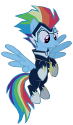 Size: 695x1192 | Tagged: safe, artist:benpictures1, imported from derpibooru, rainbow dash, zapp, pegasus, pony, power ponies (episode), clothes, confused, cute, dashabetes, female, flying, inkscape, open mouth, power ponies, show accurate, simple background, solo, transparent background, vector