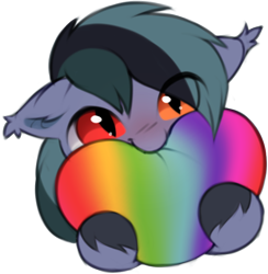 Size: 596x610 | Tagged: safe, artist:astralblues, imported from derpibooru, oc, oc only, oc:scrimmy, bat pony, pony, bat pony oc, cute, heart, heterochromia, male, ocbetes, simple background, solo, stallion, transparent background, unshorn fetlocks