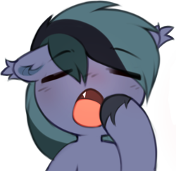 Size: 626x609 | Tagged: safe, artist:astralblues, imported from derpibooru, oc, oc only, oc:scrimmy, bat pony, pony, bat pony oc, cute, ear fluff, eyes closed, fangs, male, ocbetes, open mouth, simple background, sleepy, solo, stallion, transparent background, unshorn fetlocks, yawn