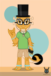 Size: 874x1284 | Tagged: safe, artist:wheatley r.h., derpibooru exclusive, imported from derpibooru, oc, oc only, oc:myoozik the dragon, dragon, anklet, bracelet, cellphone, clothes, dragon oc, front view, glasses, hat, headphones, jewelry, male, phone, ring, shirt, shorts, smartphone, solo, top hat, vector, watermark, wings