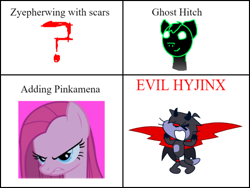 Size: 484x364 | Tagged: safe, imported from derpibooru, hitch trailblazer, pinkie pie, ghost, ghost pony, undead, coming soon, evil, evil grin, evil laugh, g5, grin, laughing, pinkamena diane pie, simple background, smiling, spoiler, spoiler alert, spoilers for another series, this may contain spoilers, white background