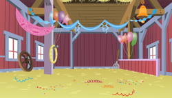 Size: 3237x1853 | Tagged: safe, artist:goblinengineer, imported from derpibooru, background, balloon, barn, confetti, no pony, streamers, vector