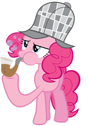 Size: 2057x2915 | Tagged: safe, artist:goblinengineer, imported from derpibooru, pinkie pie, earth pony, pony, mmmystery on the friendship express, season 2, .ai available, bubble pipe, deerstalker, detective, hat, high res, pipe, sherlock holmes, sherlock pie, simple background, solo, transparent background, vector